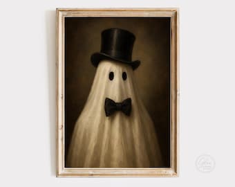 Ghost Gentleman Portrait Print, Vintage Halloween Wall Art