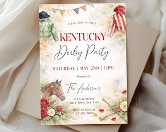 Kentucky Derby Watch Party Invitation, Editable Horse Racing