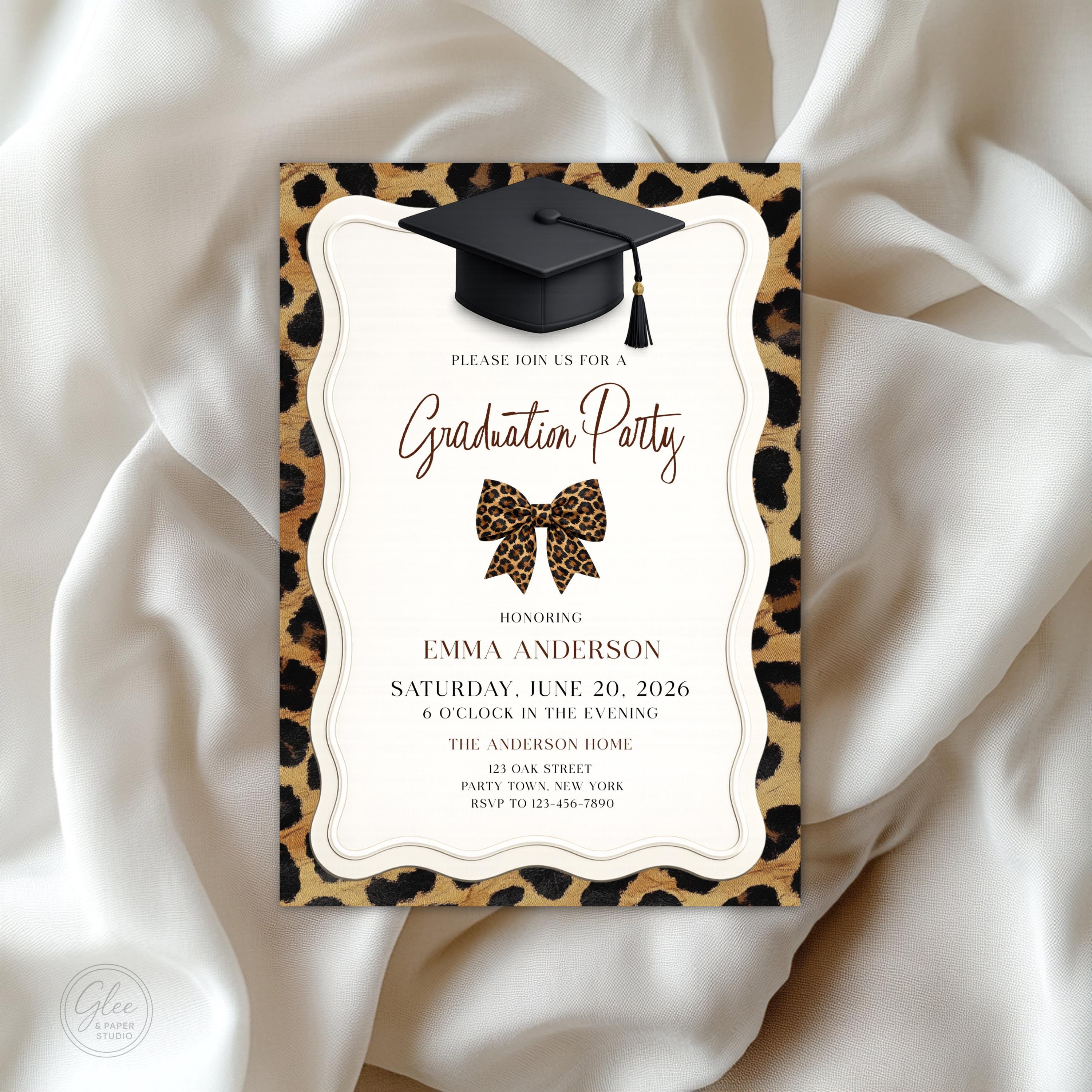 Leopard Graduation Invitations Leopard Print Graduation Party Invitation, Editable Template (corjl ...