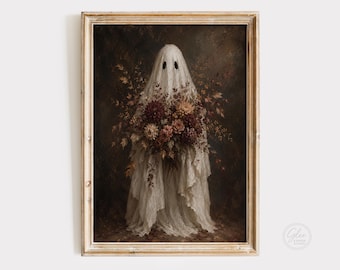 Vintage Ghost Floral Art Print | Moody Halloween Wall Decor