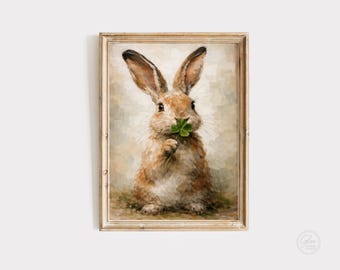 Bunny Shamrock Vintage Art Print, Irish Spring Decor (Digital Download)