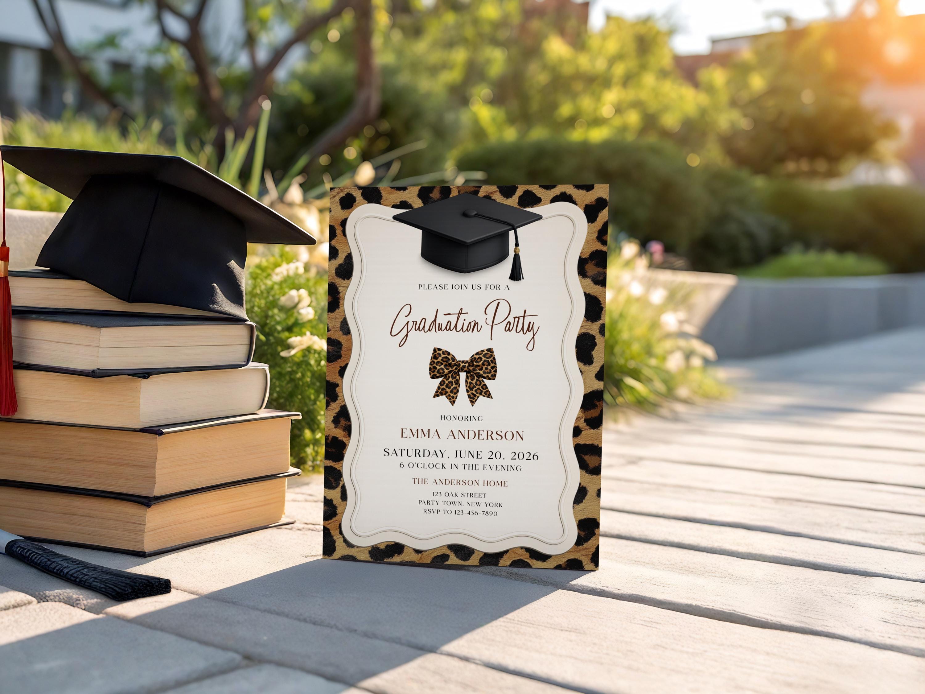 Leopard Graduation Invitations Leopard Print Graduation Party Invitation, Editable Template (corjl ...