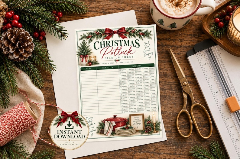 Potluck Form.pdf Aanmeldingsformulier voor de kerstpotluck, lijst met gerechten voor het ...