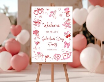 Galentine’s Day Welcome Sign, Pink Valentine Party Entrance Sign
