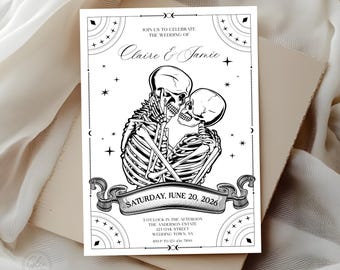 Editable Gothic Skeleton Wedding Invitation Template (PDF, JPG Options)