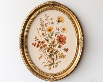 Fall Wildflower Bouquet Print, Autumn Floral Wall Art, Botanical Decor
