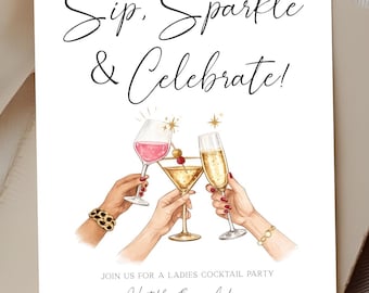 Bewerkbare sjabloon uitnodiging cocktailparty, slokje Sparkle Celebration Invite, Ladies Night-uitnodiging