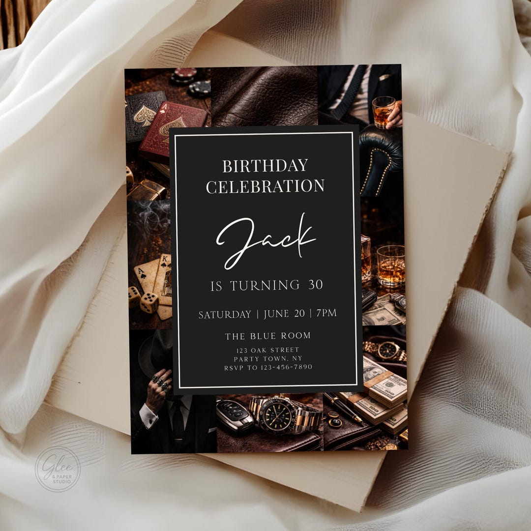 Gentleman’s Club Birthday Invitation Template | Dark Luxury Birthday ...