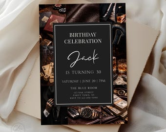 Gentleman’s Club Birthday Invitation Template | Dark Luxury Birthday Party Invite