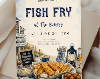 Fish Fry Invitation Template, Seafood Boil Party Invite, Coastal Dinner Invitation, Editable Fish Fry Party Invite, Nautical Gathering