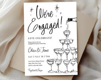 Retro Kitsch Engagement Party Invitation, We’re Engaged Editable Cocktail Invite