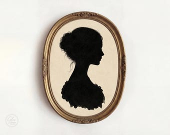 Vintage Silhouette Portrait Print, Victorian Cameo Wall Art, Antique Cottagecore Digital Download