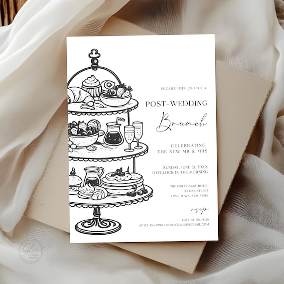 Illustrated Post Wedding Brunch Invitation, Editable Corjl Template