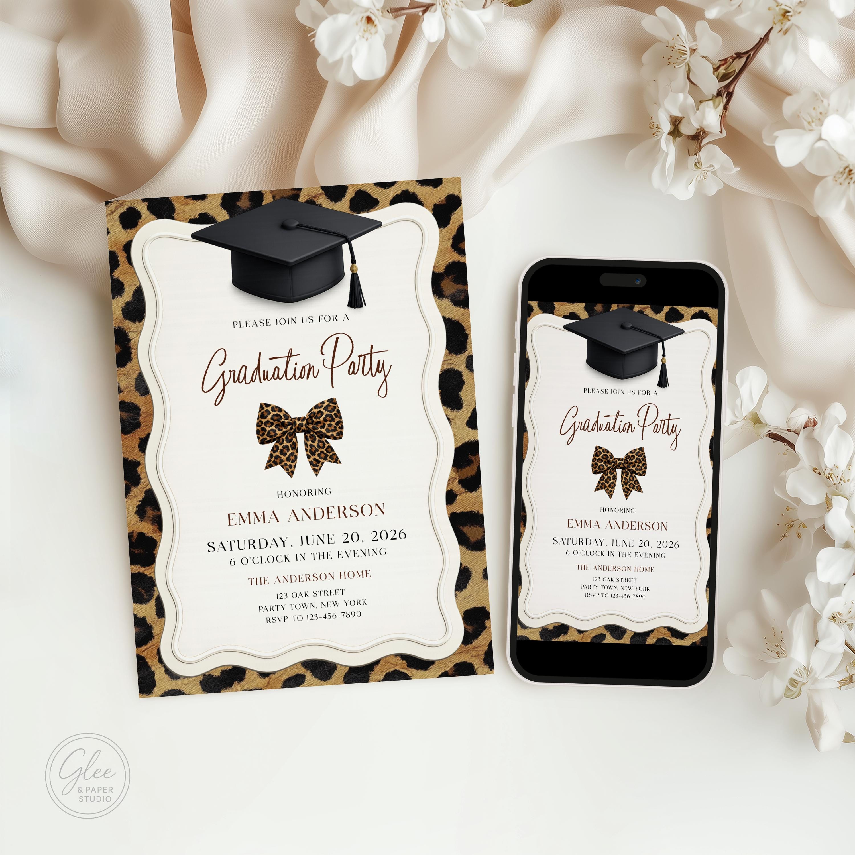 Leopard Graduation Invitations Leopard Print Graduation Party Invitation, Editable Template (corjl ...