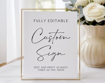 Editable Custom Table Sign Template Instant Download Printable Modern Minimalist Wedding Baby Shower Party Printable Customizable Signage