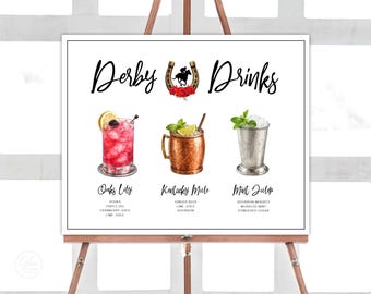 Bearbeitbares Kentucky Derby Drinks Bar Schild