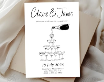Retro Kitsch Engagement Party Invitation, Editable Cocktail Engagement Invite
