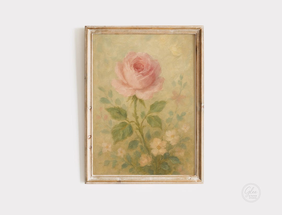 Vintage Pink Rose Art Print, Cottagecore Floral Decor (digital Download ...
