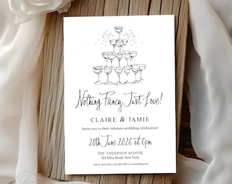 Nothing Fancy Just Love Retro Kitsch Wedding Invitation, Intimate Wedding Cocktail Invite