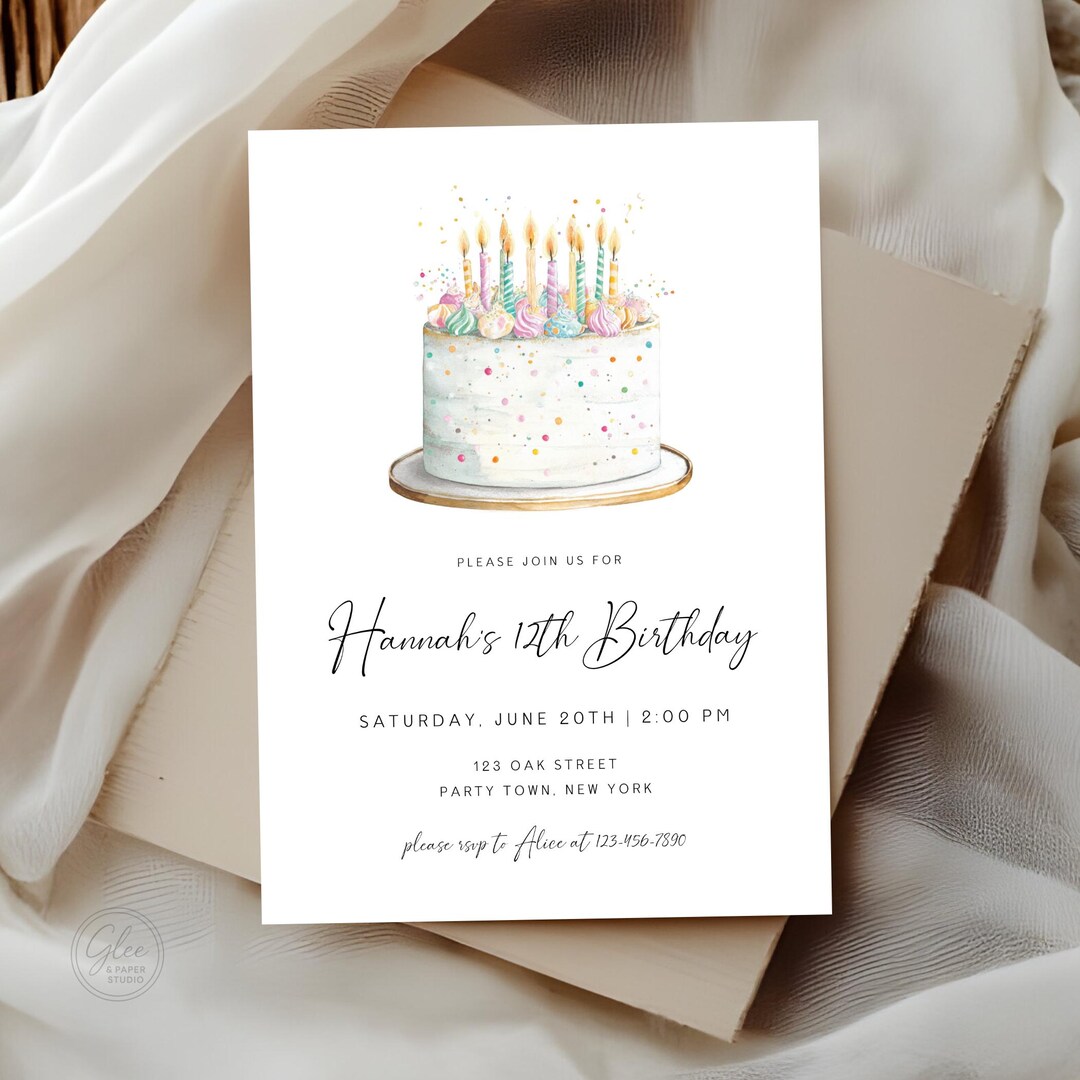 Cake Event Invite Birthday Cake Invitation Template, Editable Party Invite (digital ...