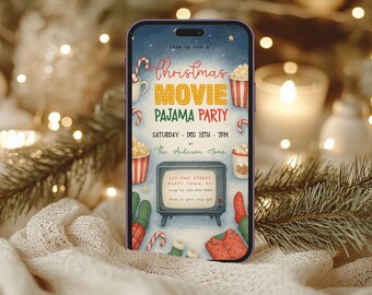 Christmas Movie Pajama Party Evite, Editable Smartphone Invitation, Corjl Digital Template