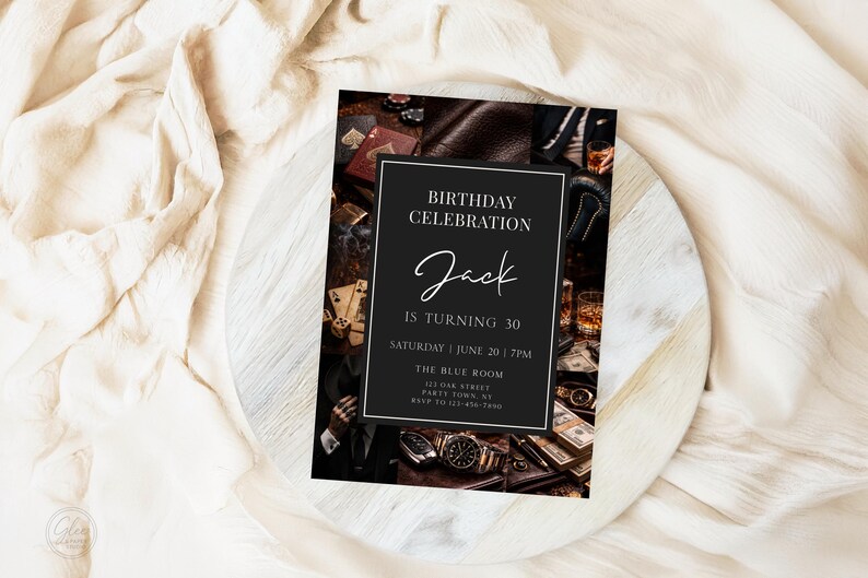 Gentleman’s Club Birthday Invitation Template | Dark Luxury Birthday ...