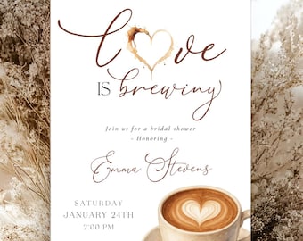 Coffee Bridal Shower Invitation • Love Is Brewing Invite • Editable Corjl Template