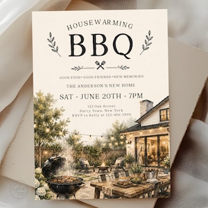 Housewarming BBQ Invitation Template, Backyard BBQ Party Invite, New Home Celebration, Editable Corjl Invitation