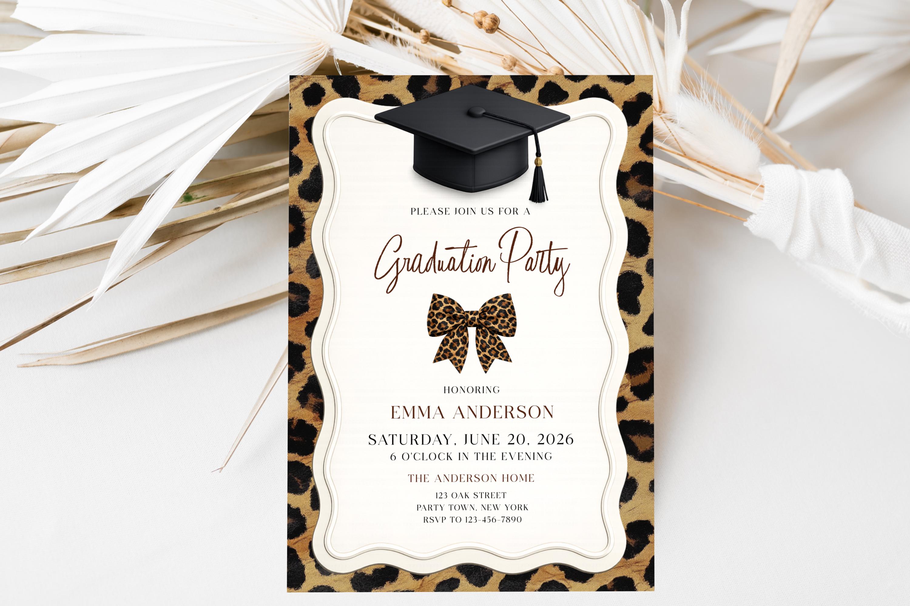 Leopard Graduation Invitations Leopard Print Graduation Party Invitation, Editable Template (corjl ...