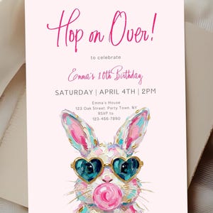 Editable Bunny Birthday Invitation, Girl Bunny Pink Party Invite
