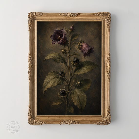 Belladonna Botanical Art Print | Vintage Gothic Flower Painting | Dark Cottagecore Wall Decor | Antique Floral Artwork