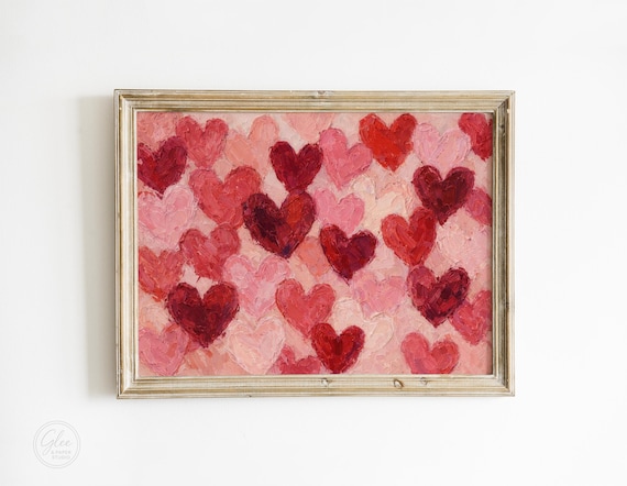 Pink Heart Painting, Valentine Wall Art (Digital Download)