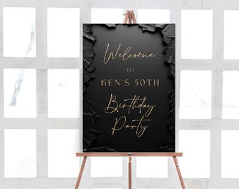 Editable Modern Black Gold Men's Birthday Welcome Sign