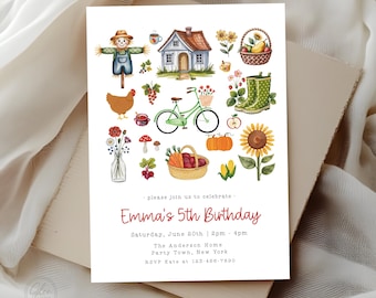 Cottagecore Birthday Invitation Template, Farm Girl Birthday Party