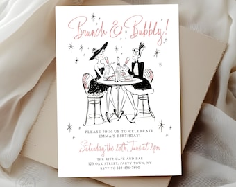 Retro Kitsch Brunch Birthday Invitation, Brunch & Bubbly Party Invite