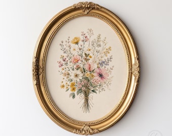 Vintage Wildflower Bouquet Art Print | Cottagecore Botanical Wall Decor