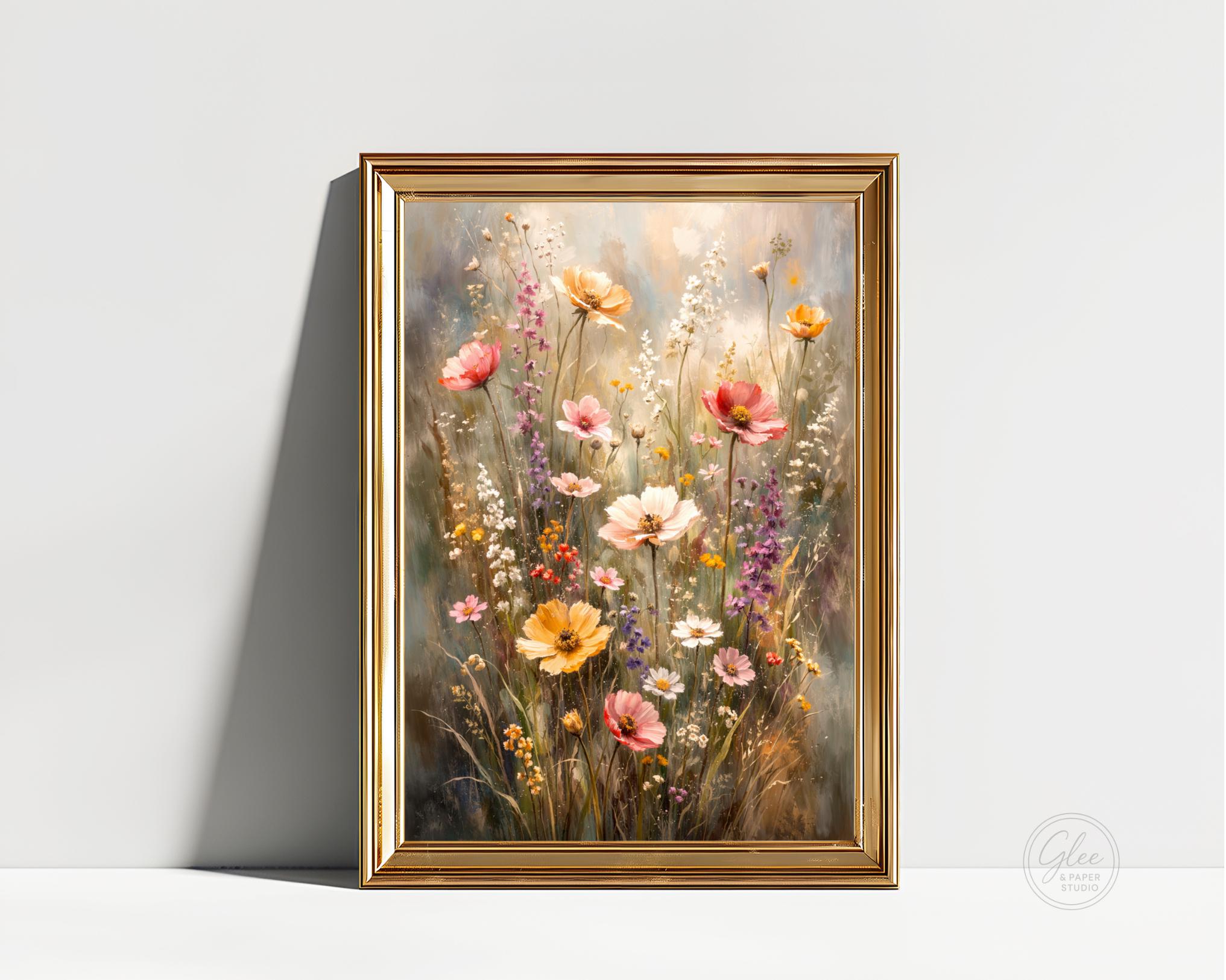 Vintage Wildflower Field Art Print | Rustic Summer Meadow Farmhouse ...
