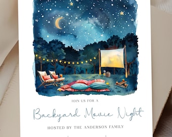 Editable Outdoor Movie Night Invitation, Backyard Movie Night Invite