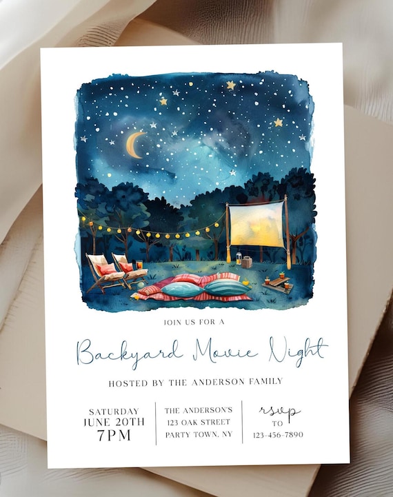 Editable Outdoor Movie Night Invitation, Backyard Movie Night Invite