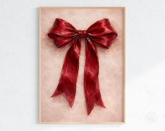 Red Bow Art Print, Romantic Ribbon Illustration (Digital Download)