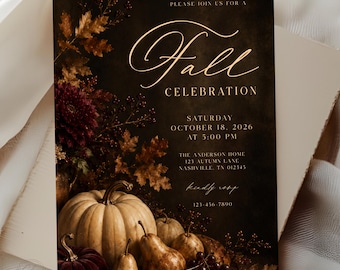 Editable Fall Celebration Invitation, Autumn Dinner Party Invite, Thanksgiving, Friendsgiving, Harvest Party, Corjl Template