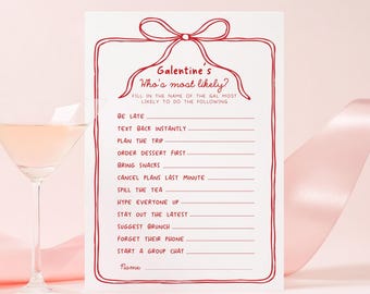 Editable Galentine’s Day Game, Who’s Most Likely To Game Card, Girls Night Party Activity