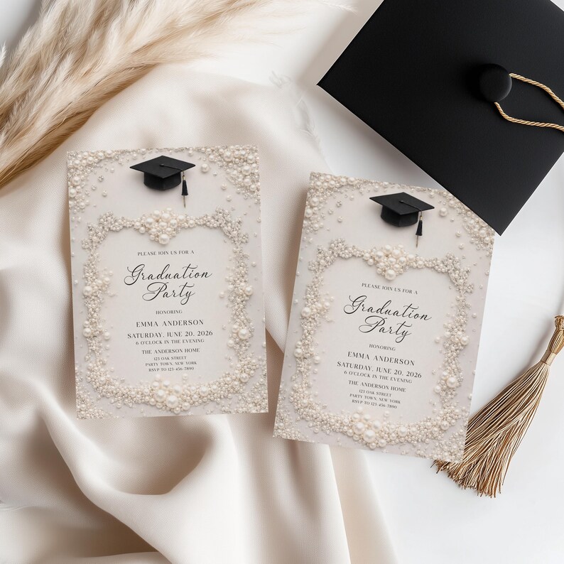 Elegant Pearl Graduation Party Invitation Template, Editable Corjl - Etsy