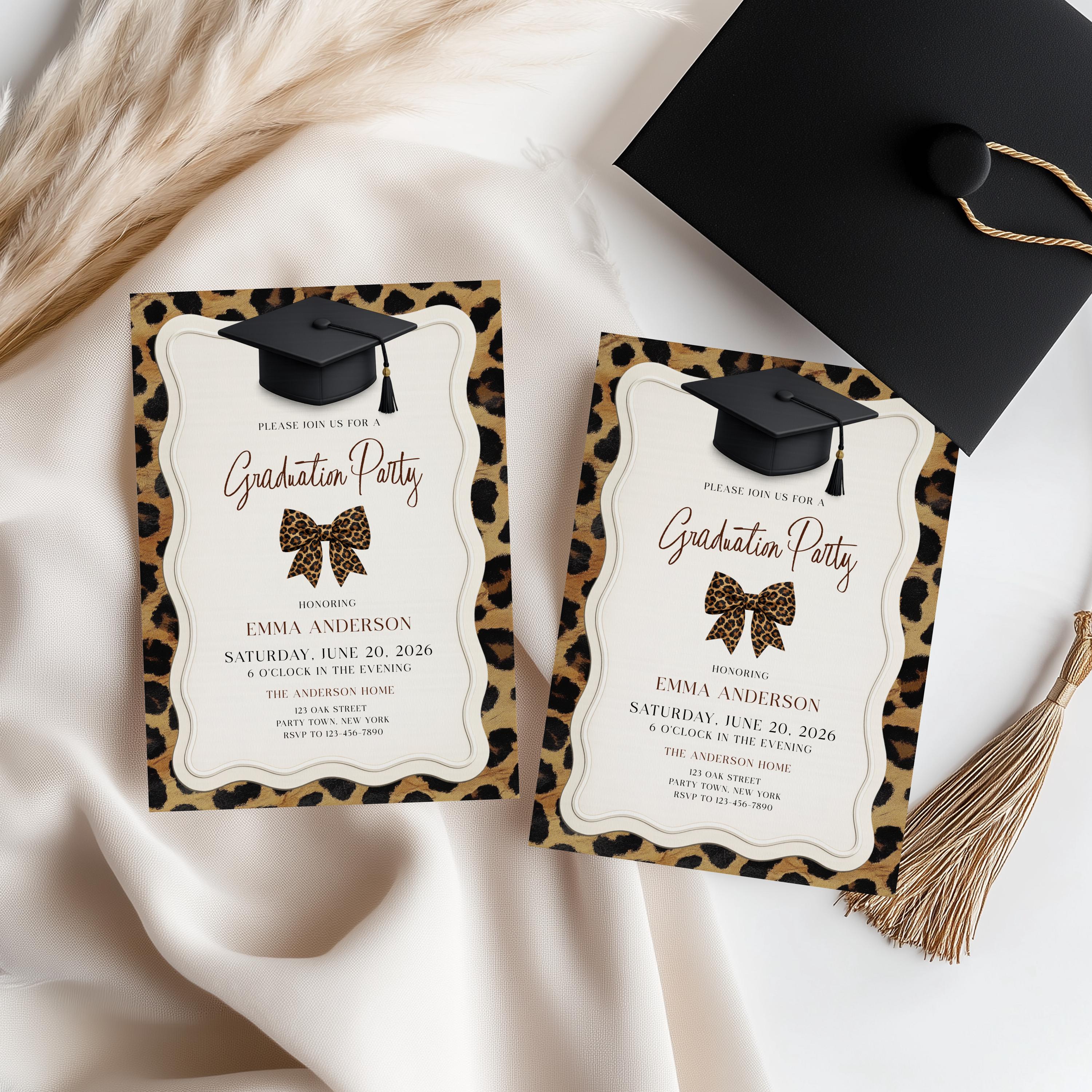 Leopard Graduation Invitations Leopard Print Graduation Party Invitation, Editable Template (corjl ...
