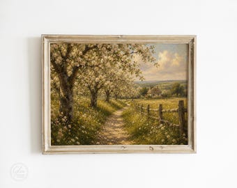 Blossom Tree Cottage Print, Cottagecore Wall Art, Spring Landscape Decor