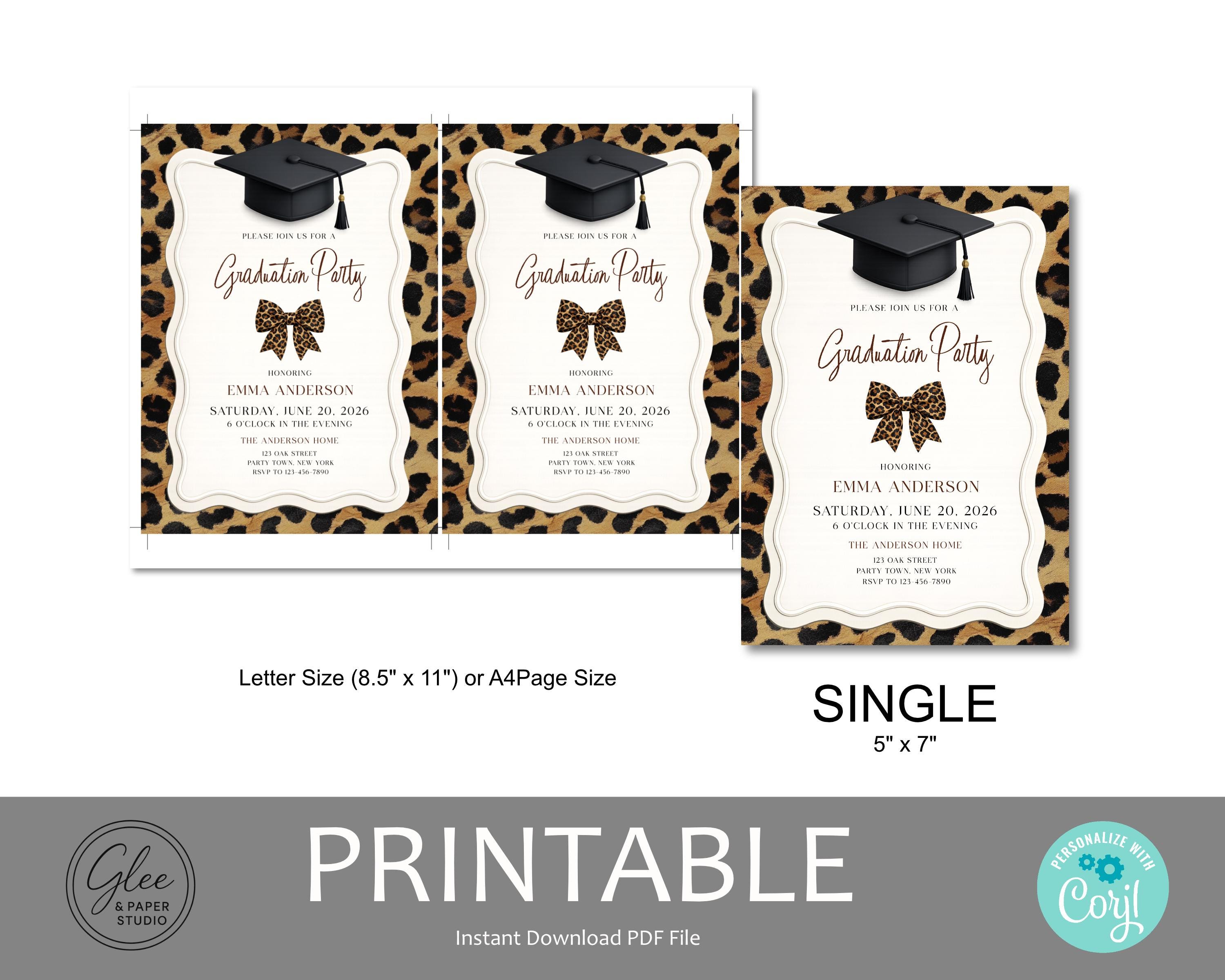 Leopard Graduation Invitations Leopard Print Graduation Party Invitation, Editable Template (corjl ...