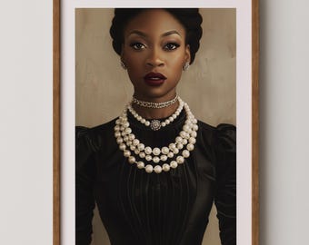 Portrait élégant de femme noire | Art mural femme de style luxueux (téléchargement numérique)
