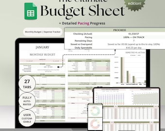 The Ultimate Budget Sheet | Google Sheets Budget Planner Spreadsheet | Monthly Expense Tracker | Financial Planner | Debt & Savings Tracker