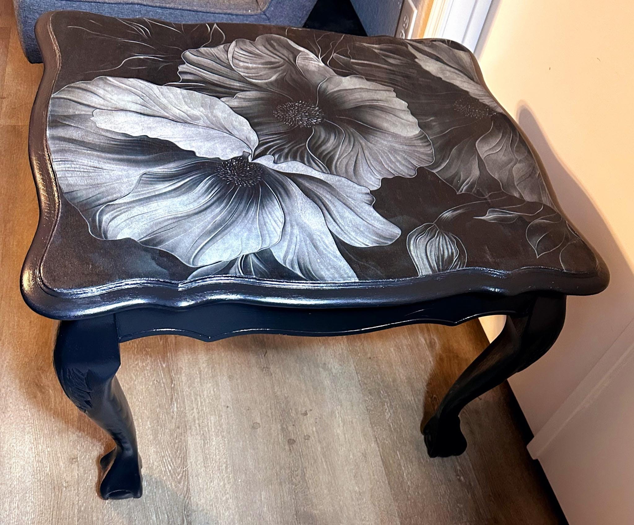Moody Floral Accent Table | Hand Painted Botanical Side Table | One of ...