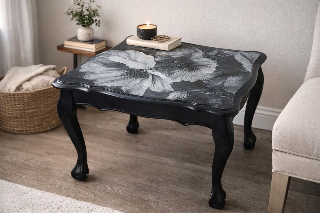 Moody Floral Accent Table | Hand Painted Botanical Side Table | One of ...